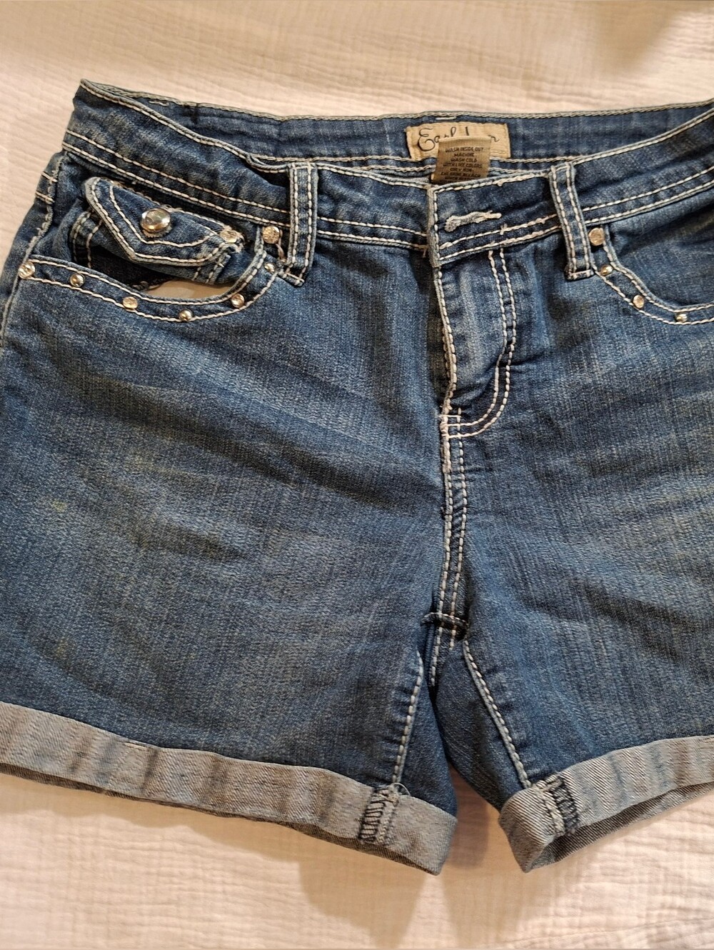 Earl Jean Women's Rolled Hem Denim Shorts - Blue